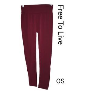 Women's Fleece Leggings OS Seamless High Rise Lined Maroon Tights NWOT